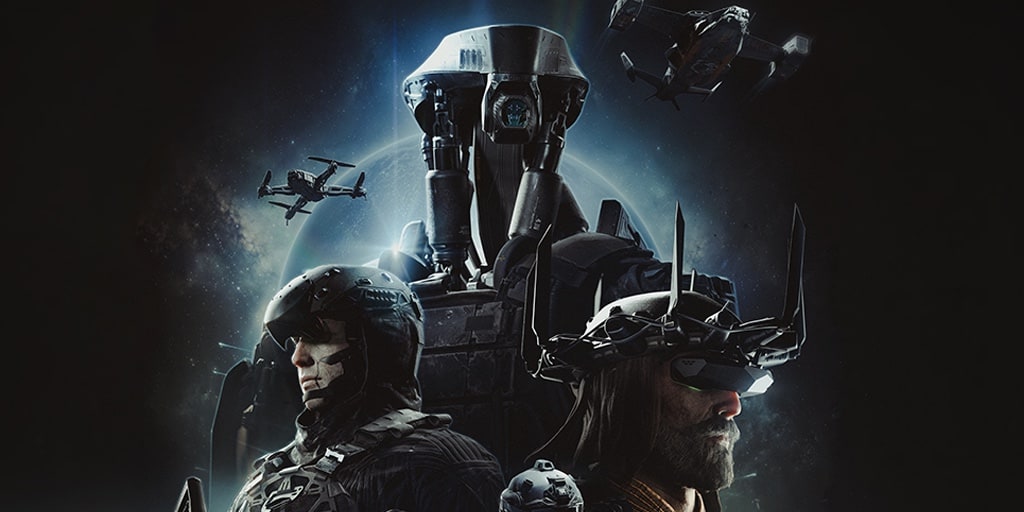 Fragmentary Order key art with operators, drones, and a remote combat machine