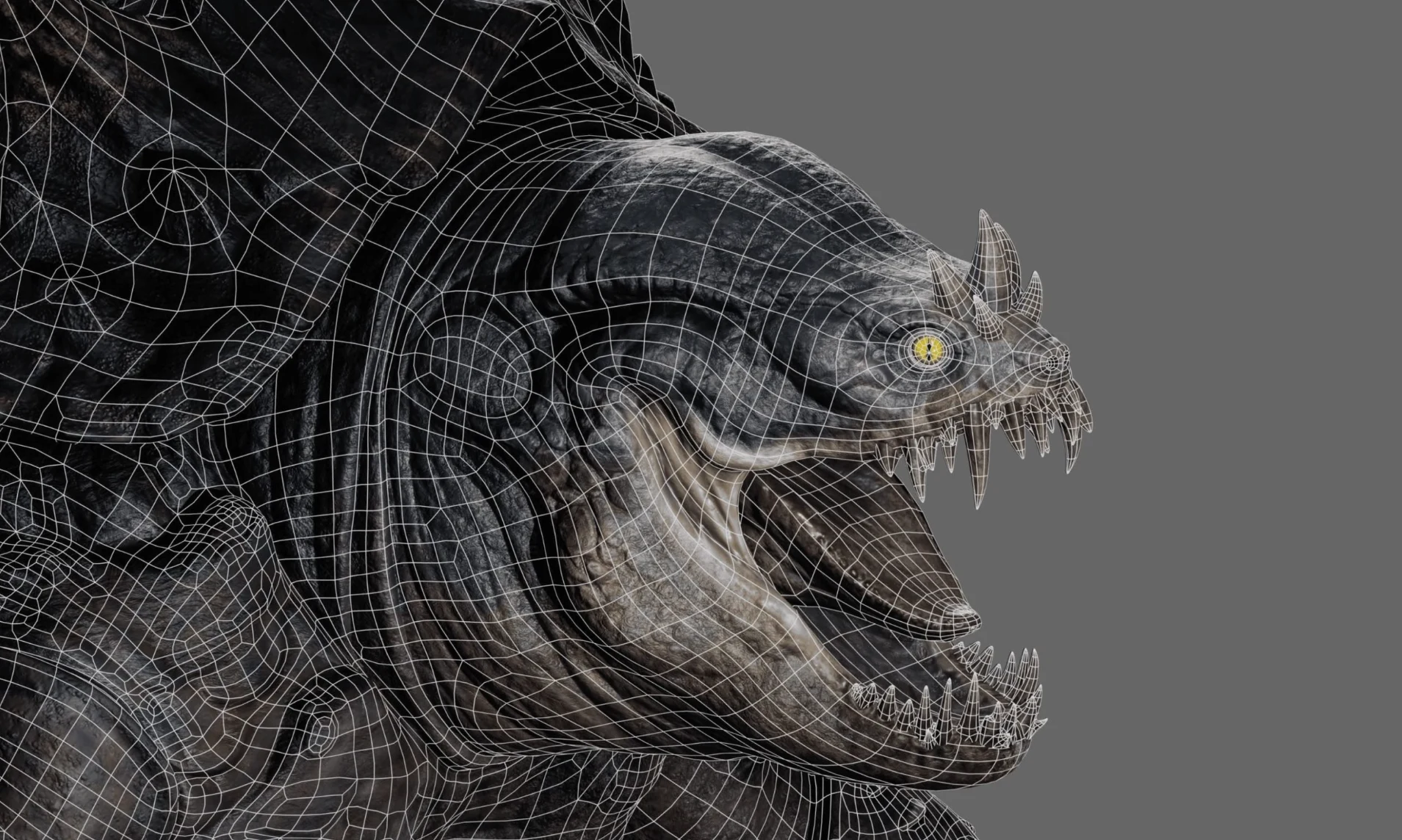 Wireframe topology over a creature model